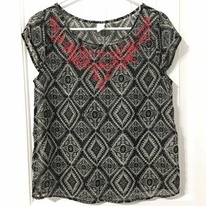 ASOS Embroidered Sheer Black Printed Blouse